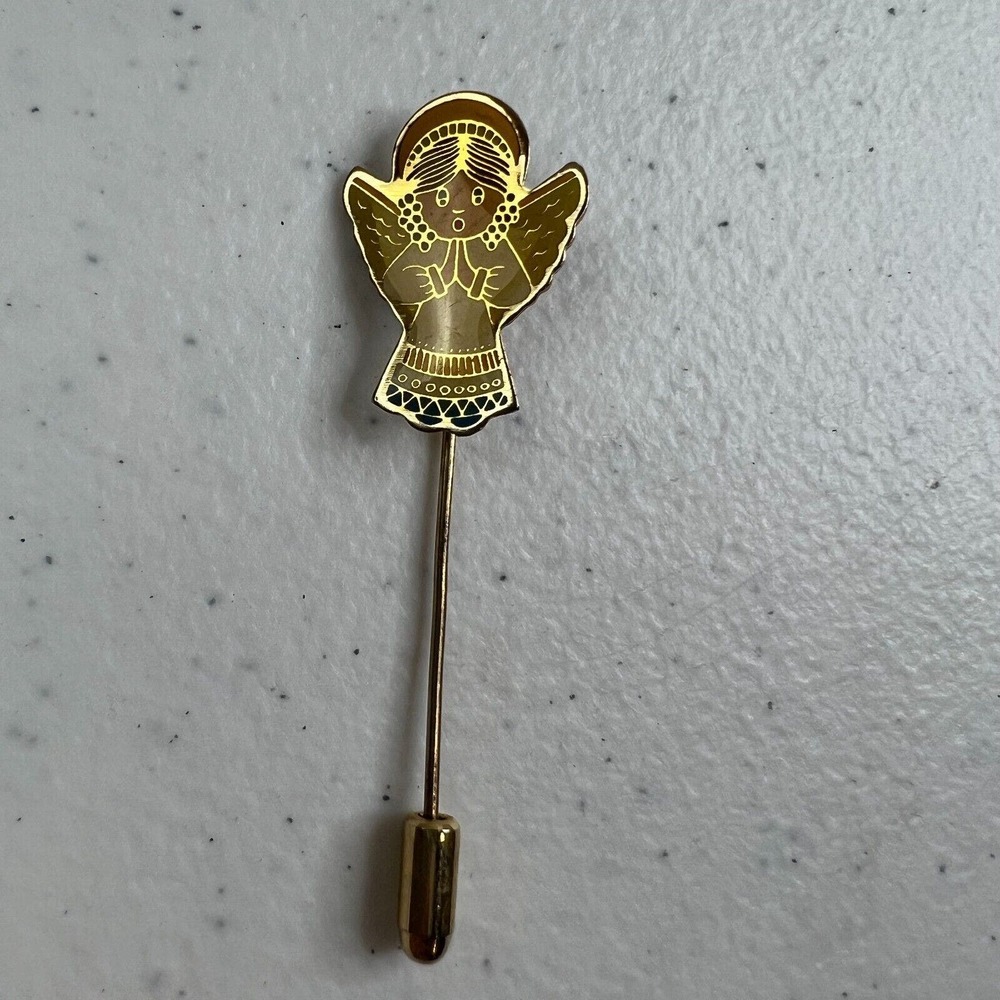 Vintage 1980 SWIE Womens Gold-Tone Holiday Decor 2.5" Christmas Angel Brooch Pin